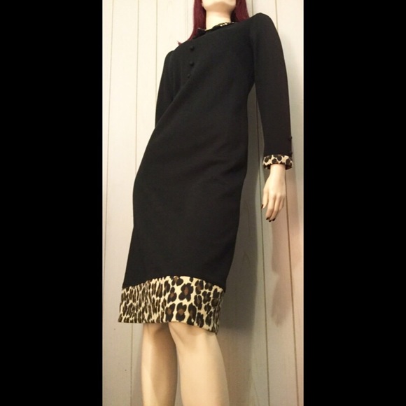 black dress with leopard trim